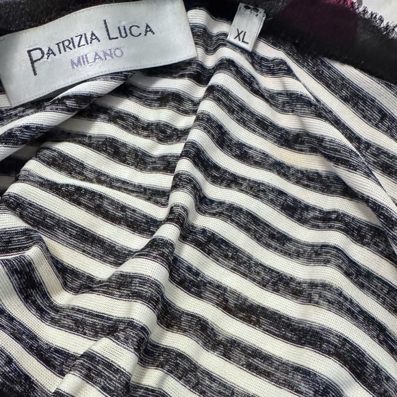 Patrizia Luca Black/White Oversized Striped Top Frayed Lace Neckline & Hem Sz XL - Picture 4 of 8